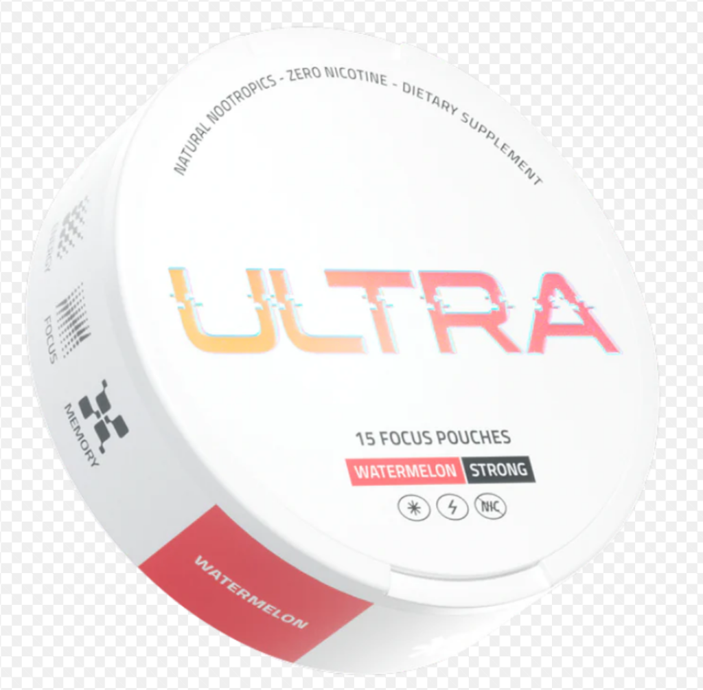ULTRA Watermelon nicotine-free focus pouches tin