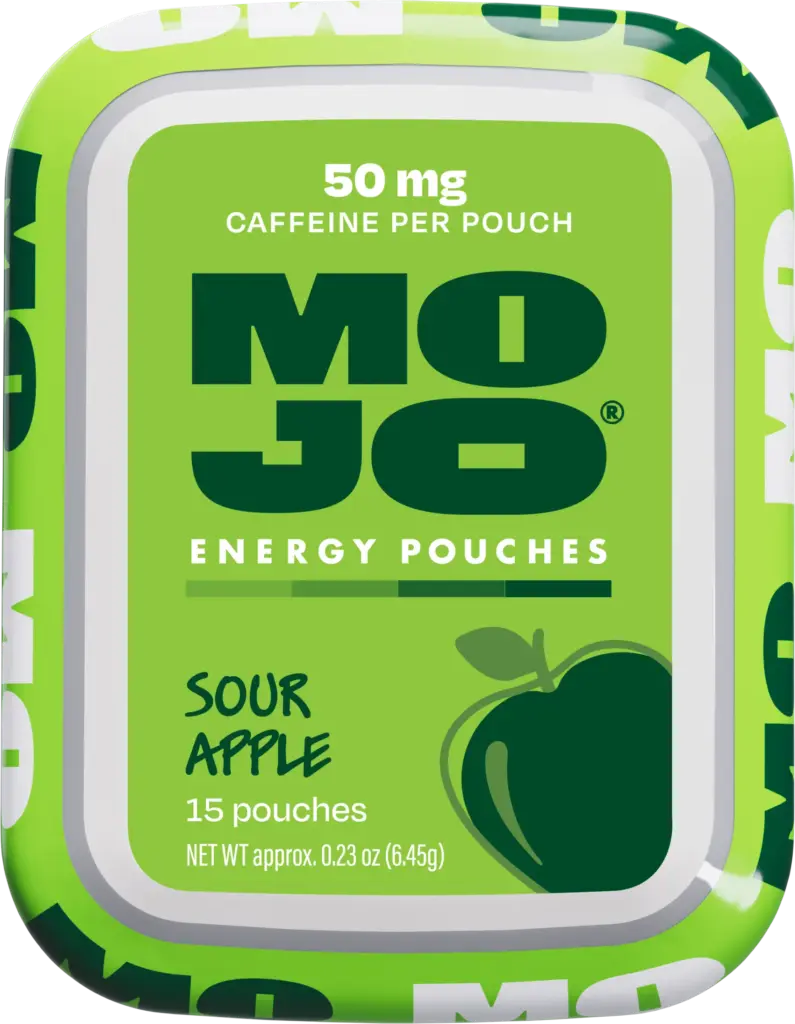 Mojo Sour Apple nicotine-free energy pouch can front