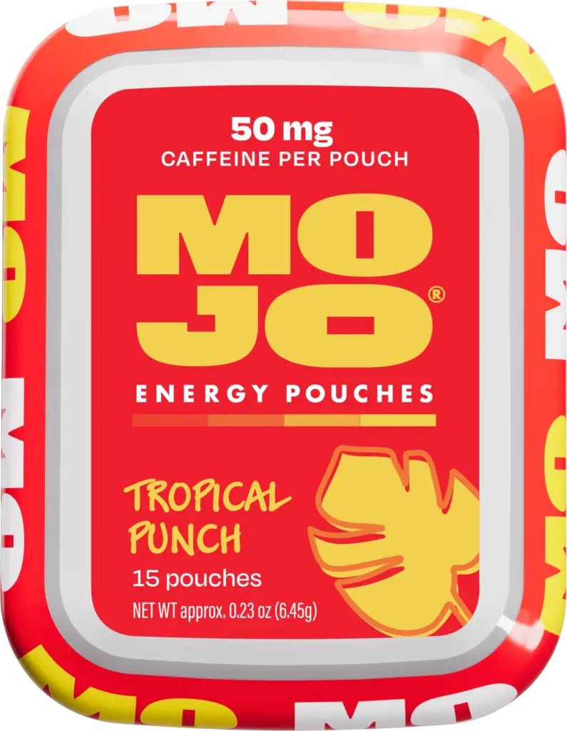 Mojo Tropical Punch nicotine-free energy pouch can front