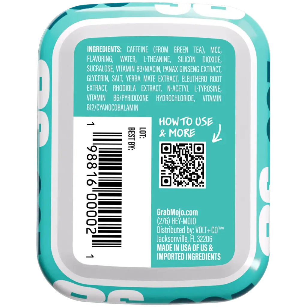 Mojo Sweet Mint nicotine-free energy pouch can front