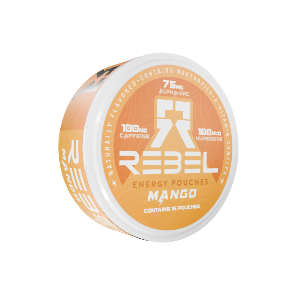 Rebel Mango nicotine-free energy pouch can