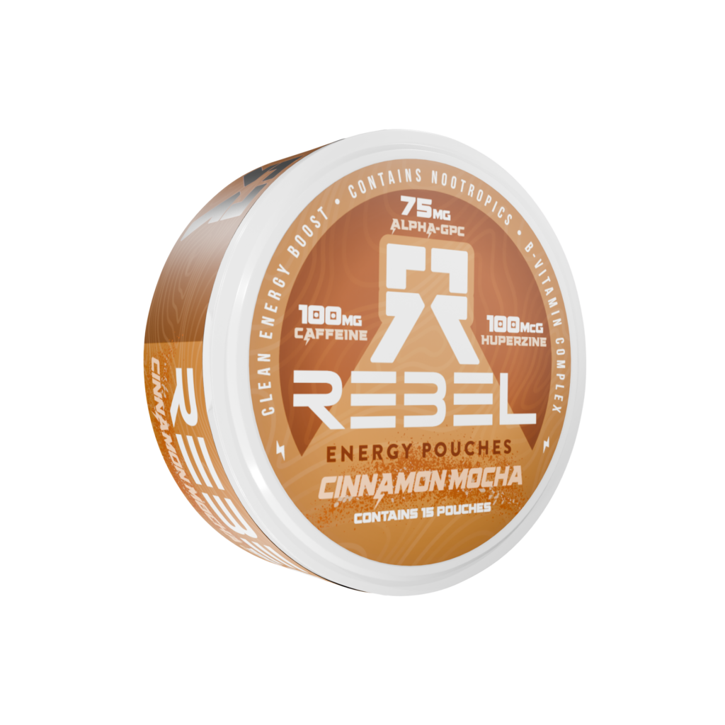Rebel Cinnamon Mocha nicotine-free energy pouch can