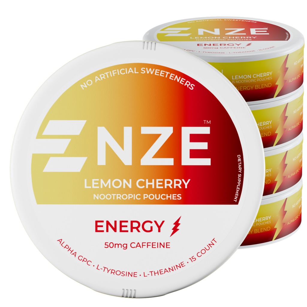 NZE Lemon Cherry 50mg Caffeine Pouches – 5 Pack