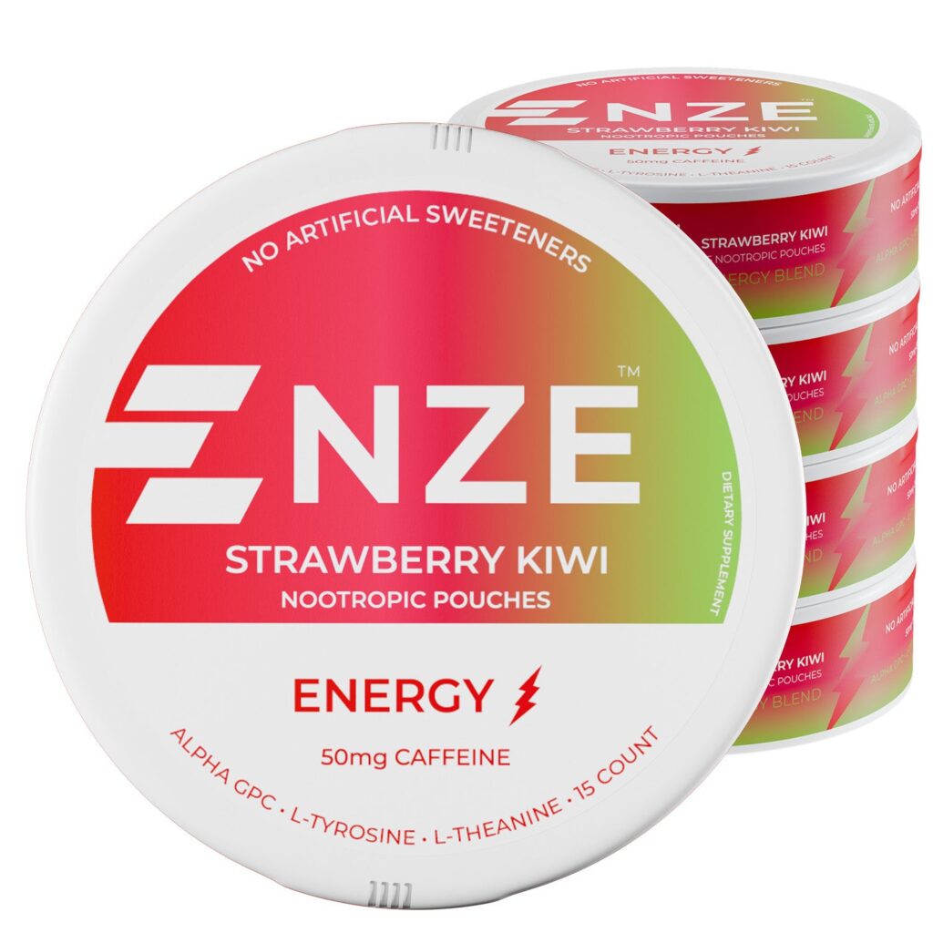 NZE Strawberry Kiwi 50mg Caffeine Pouches – 5 Pack