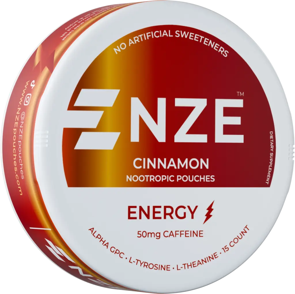 NZE Cinnamon nicotine-free caffeine pouch can