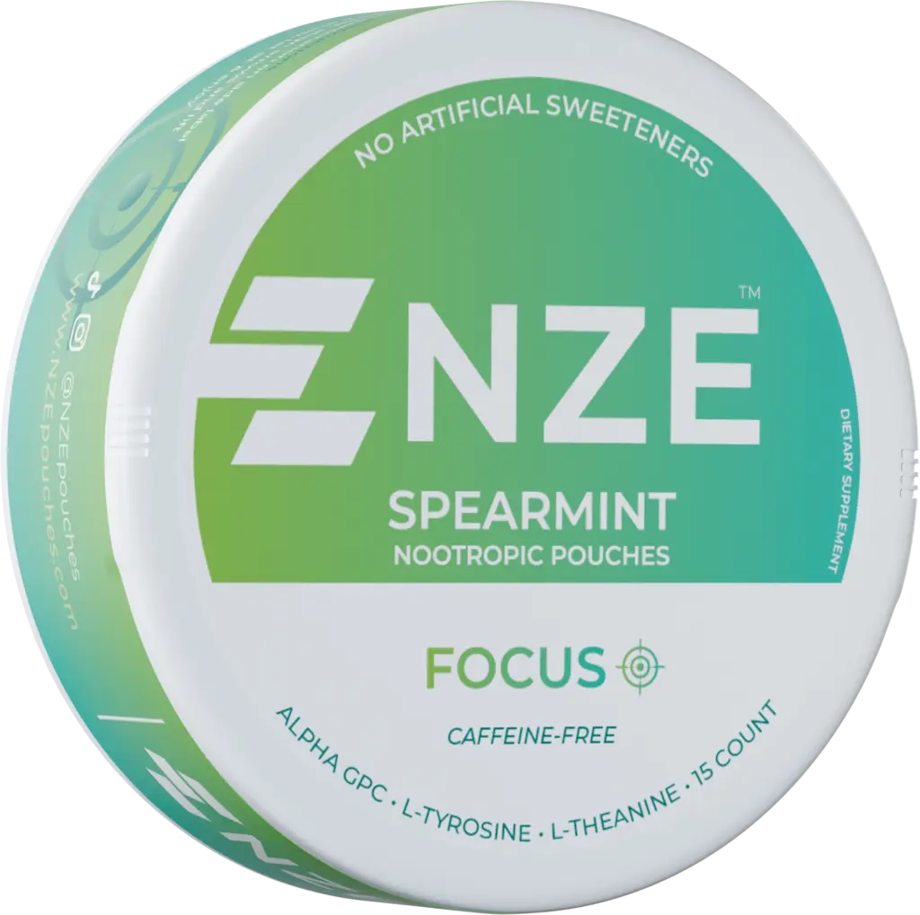 NZE Spearmint Focus nicotine-free nootropic pouch can