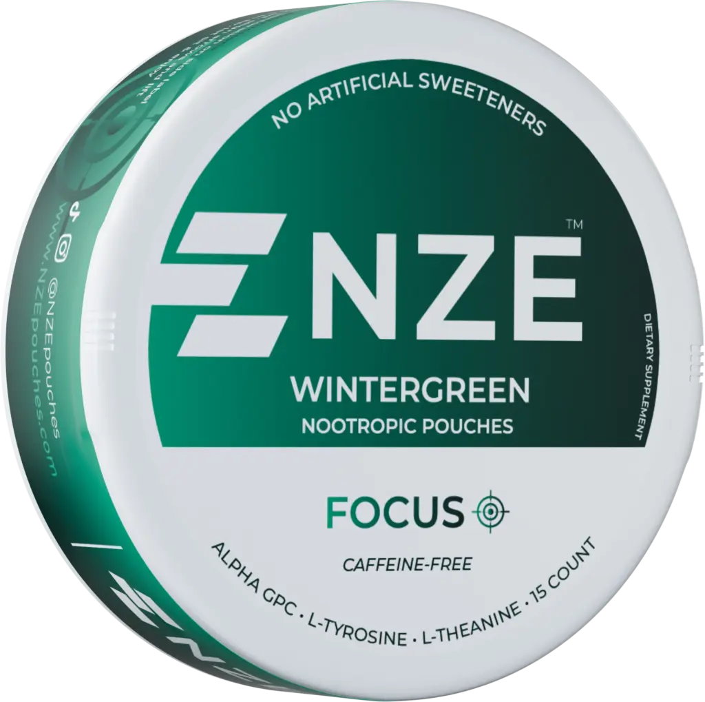 NZE Wintergreen Focus nicotine-free nootropic pouch can