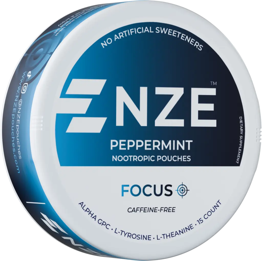 NZE Peppermint Focus nicotine-free nootropic pouch can
