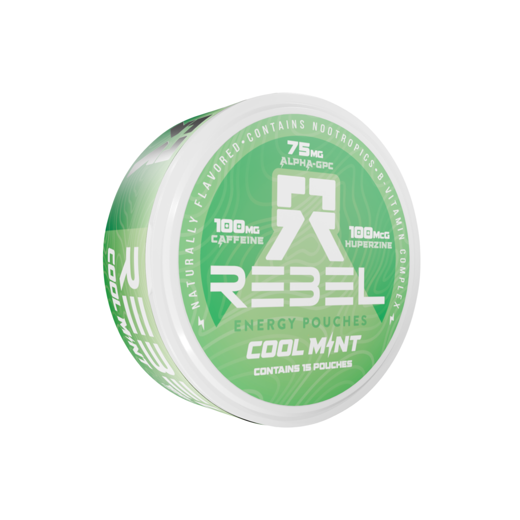 Rebel Mint nicotine-free energy pouch can